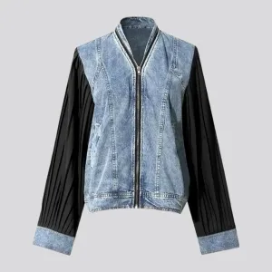 Light mixed pattern oversized women's jeans jacket