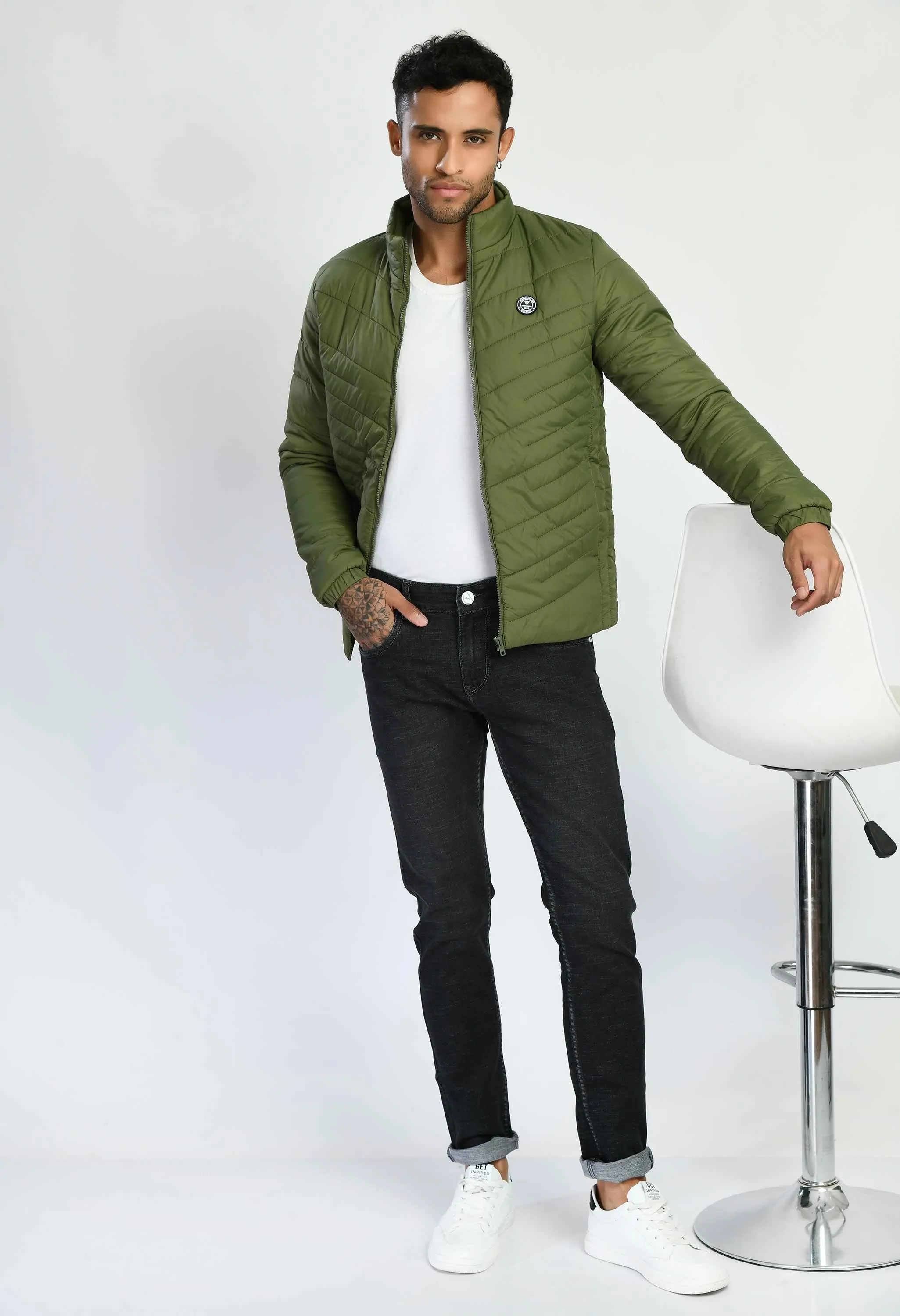 Light Olive Quilted Bomber Jacket