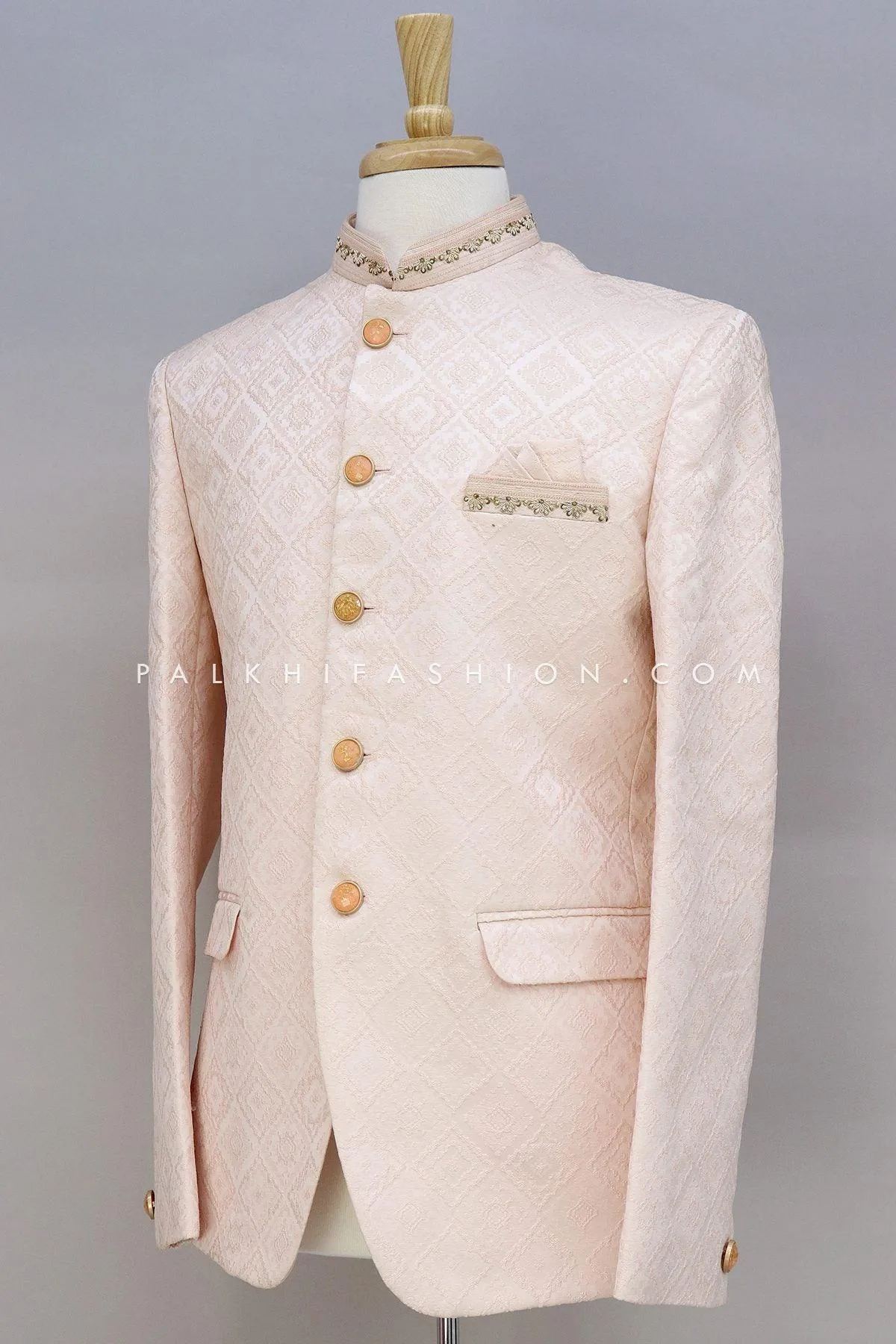 Light Peach Jodhpuri Suit With Chikankari Work