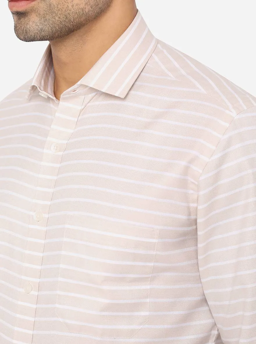 Light Pink & White  Striped Slim Fit Formal Shirt | Greenfibre