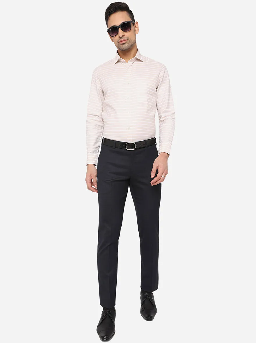 Light Pink & White  Striped Slim Fit Formal Shirt | Greenfibre