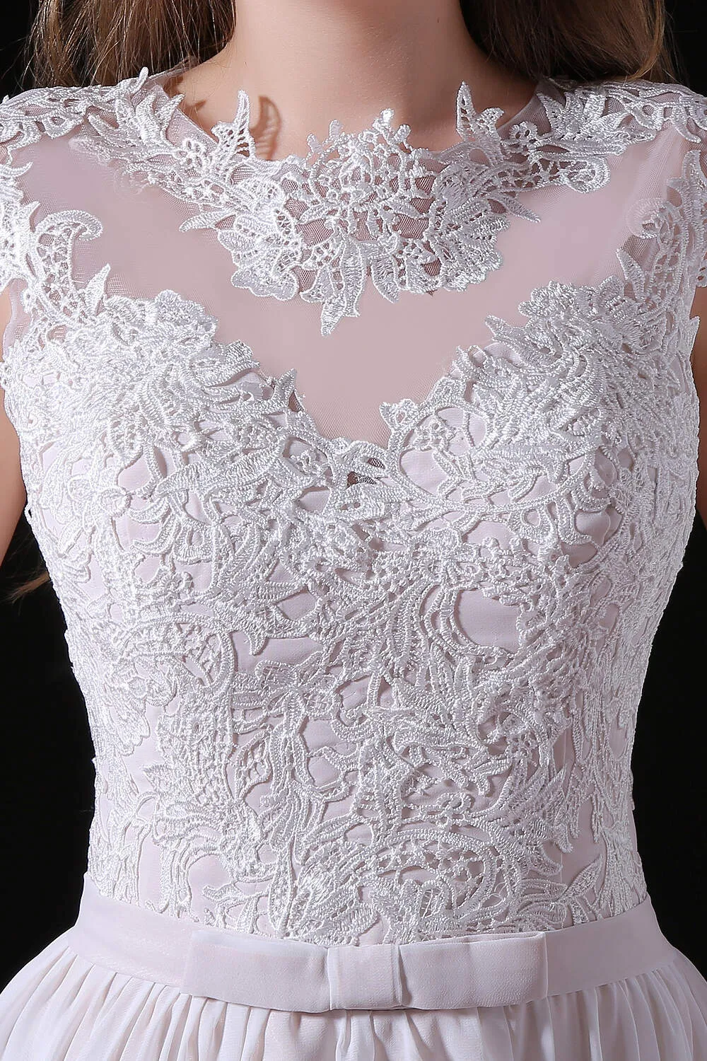 Light Pink Chiffon Wedding Dresses with veil Lace Appliques Top Short Sleeve