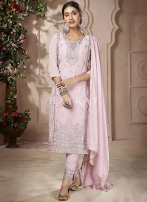 Light Pink Embroidery Traditional Pakistani Pant Suit