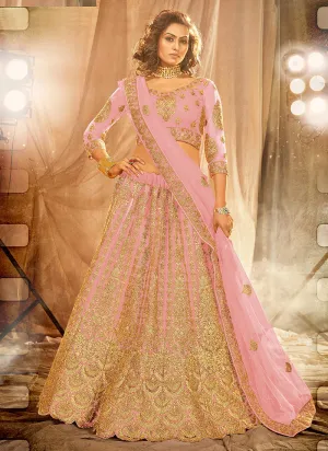 Light Pink Golden Embroidered Wedding Lehenga Choli