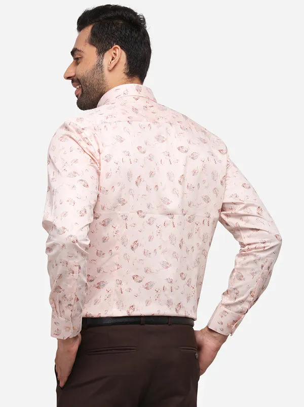 Light Pink Printed Slim Fit Formal Shirt | Greenfibre