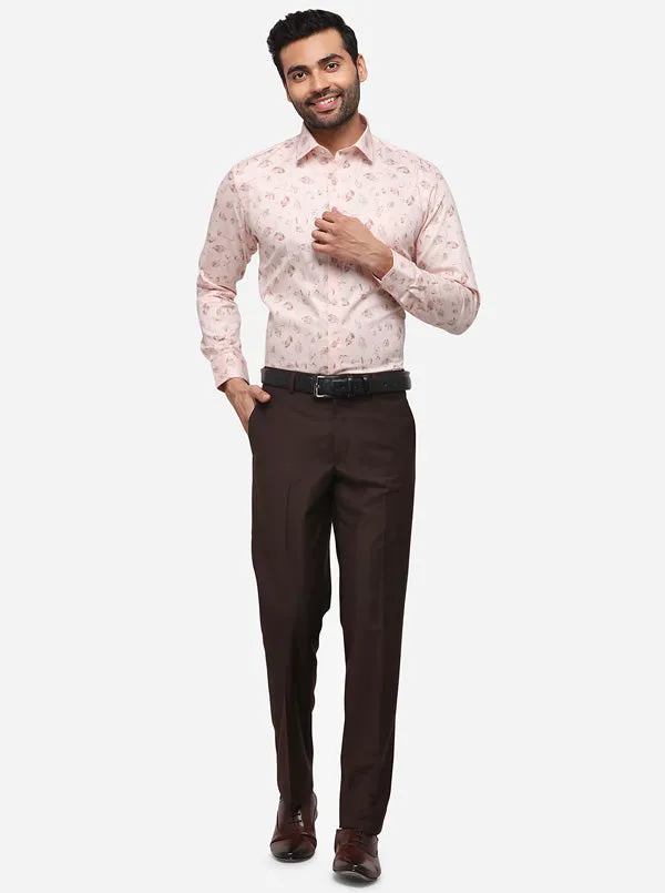 Light Pink Printed Slim Fit Formal Shirt | Greenfibre