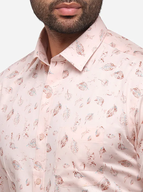 Light Pink Printed Slim Fit Formal Shirt | Greenfibre