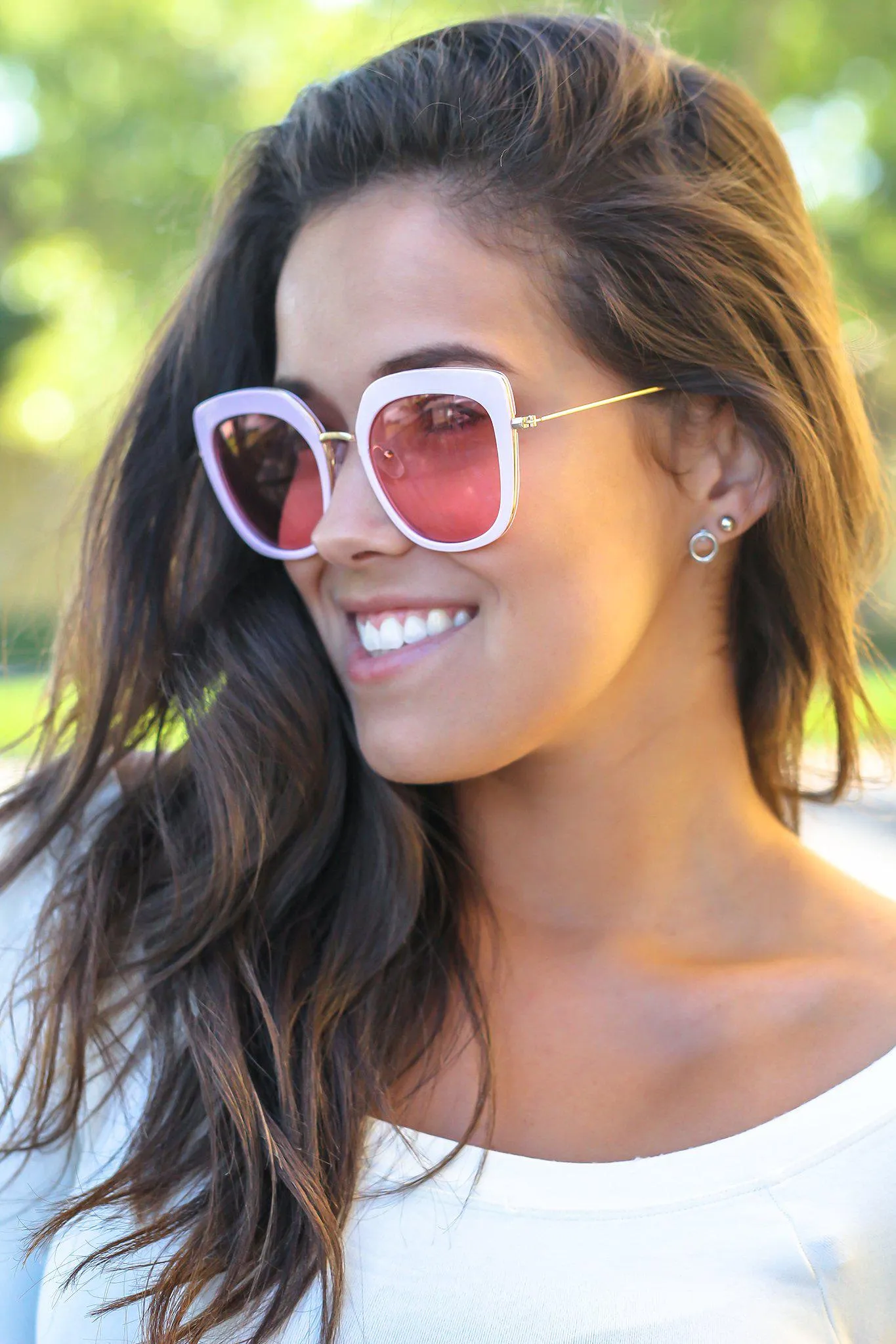 Light Pink Retro Frame Sunglasses