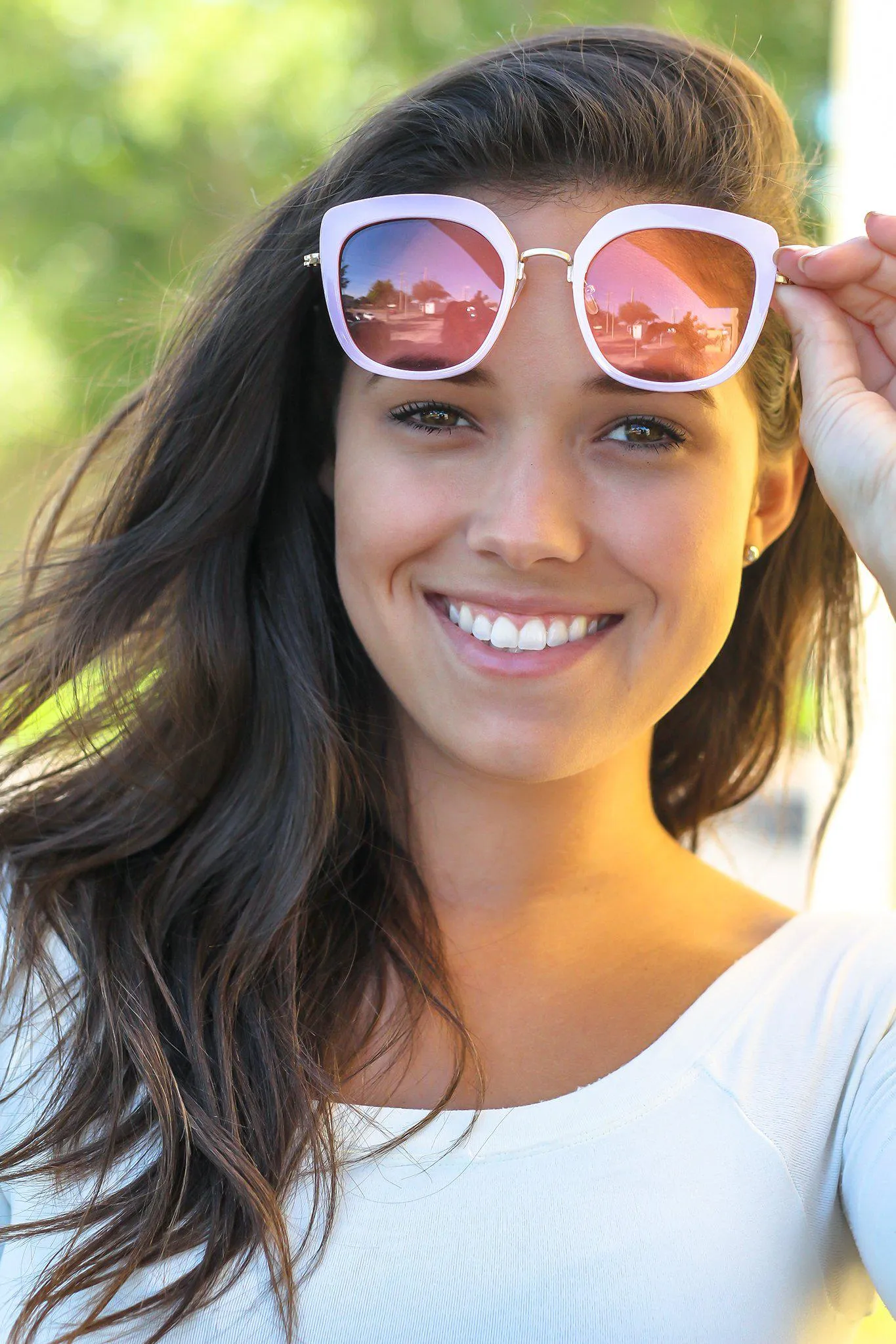 Light Pink Retro Frame Sunglasses