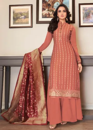 Light Pink Traditional Silk Embroidered Palazzo Salwar Suit