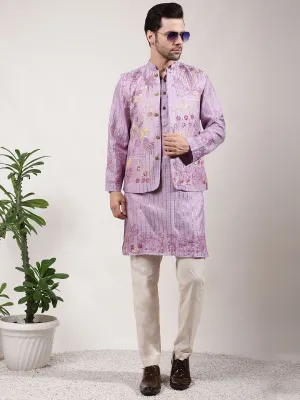 Light Purple ChikanKari Silk  Kurta Set