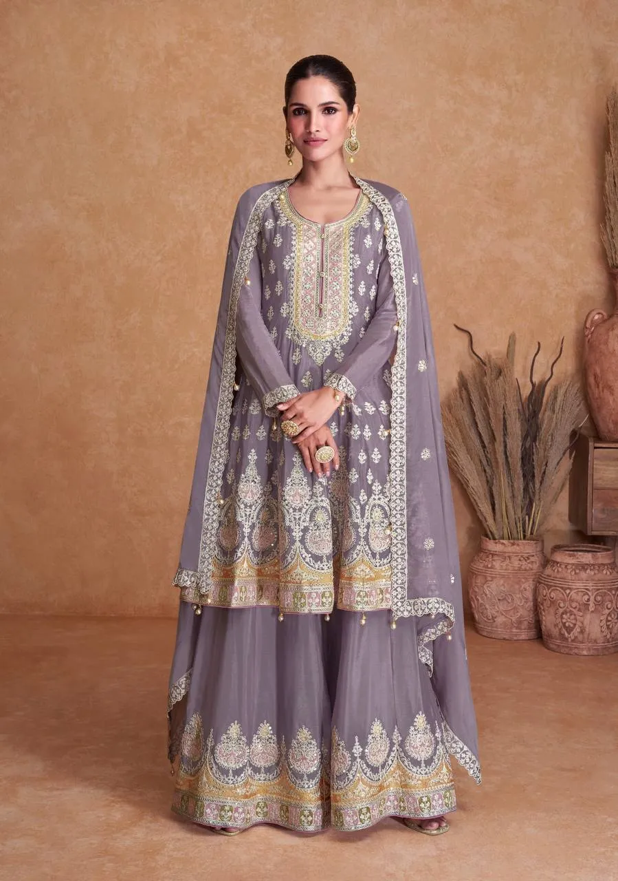 Light Purple Embroidered Chinon Chiffon Pakistani Suit