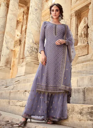 Light Purple Embroidered Pakistani Sharara Suit