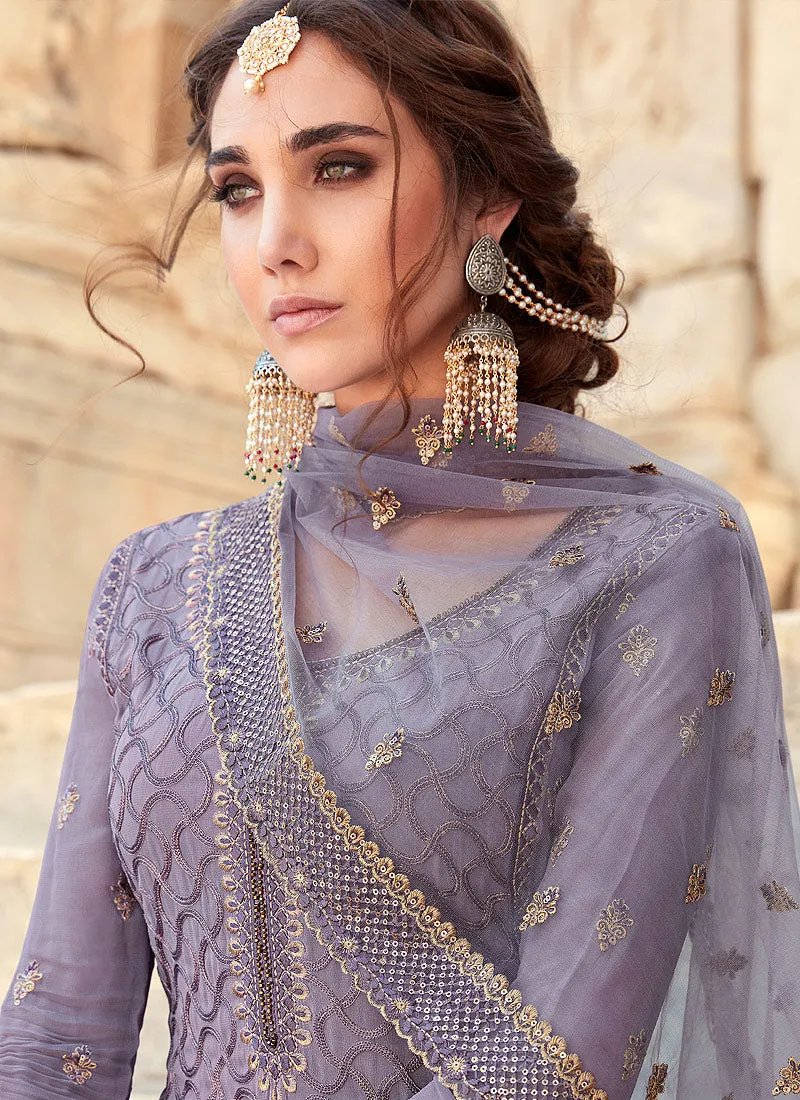 Light Purple Embroidered Pakistani Sharara Suit