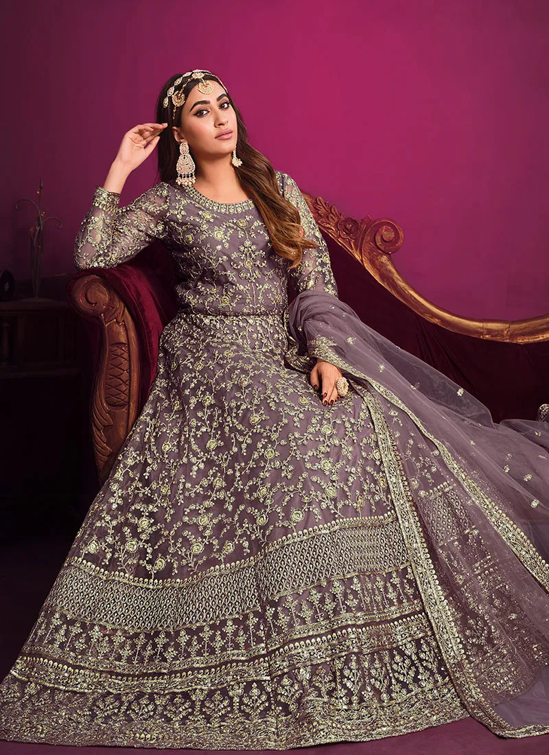 Light Purple Embroidery Festive Anarkali Suit