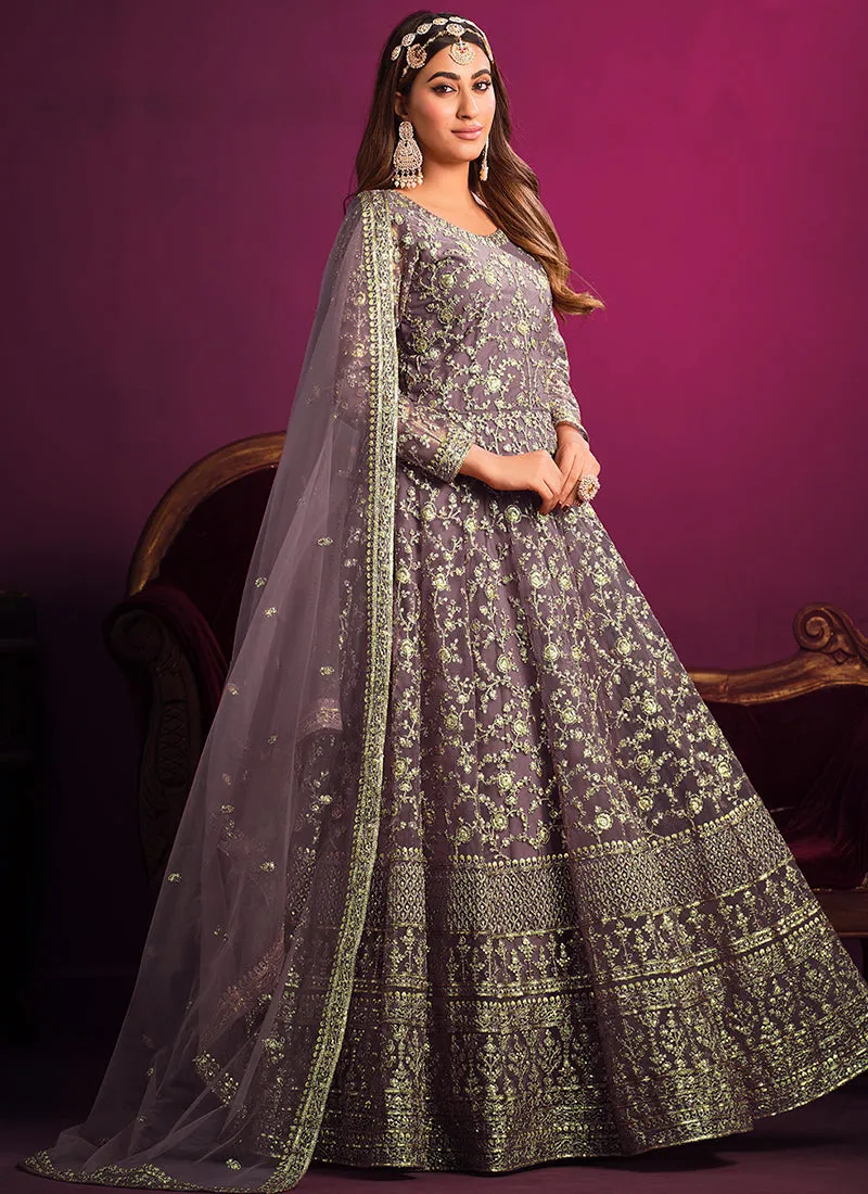 Light Purple Embroidery Festive Anarkali Suit