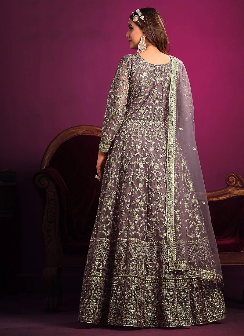 Light Purple Embroidery Festive Anarkali Suit