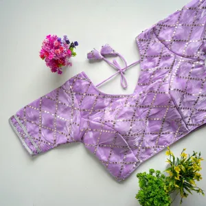 Light Purple Metalic Jimmy Choo Blouse with Exquisite Sequence Embroidery