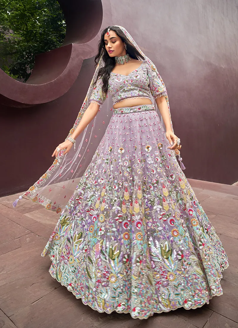 Light Purple Multi Embroidered Bridal Lehenga Choli