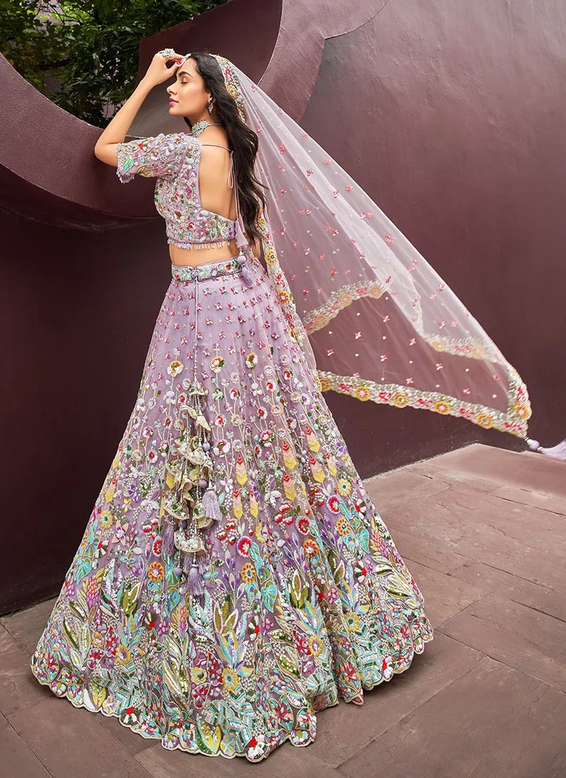 Light Purple Multi Embroidered Bridal Lehenga Choli