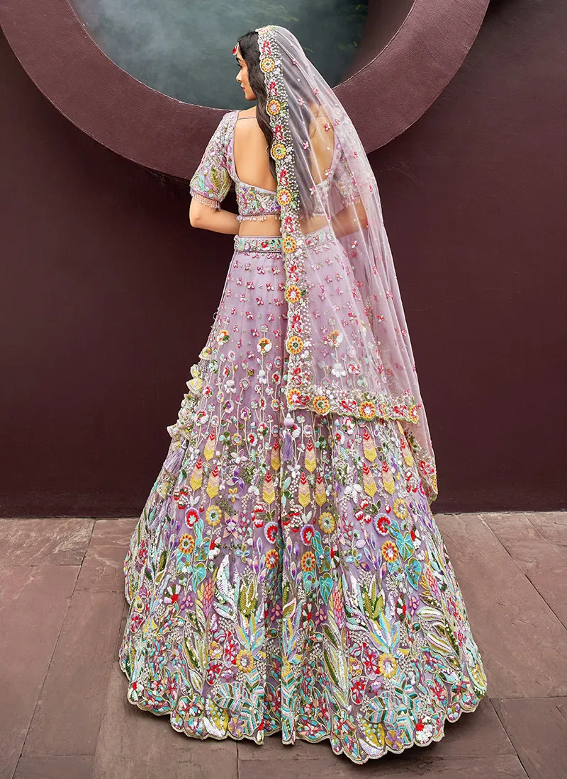 Light Purple Multi Embroidered Bridal Lehenga Choli