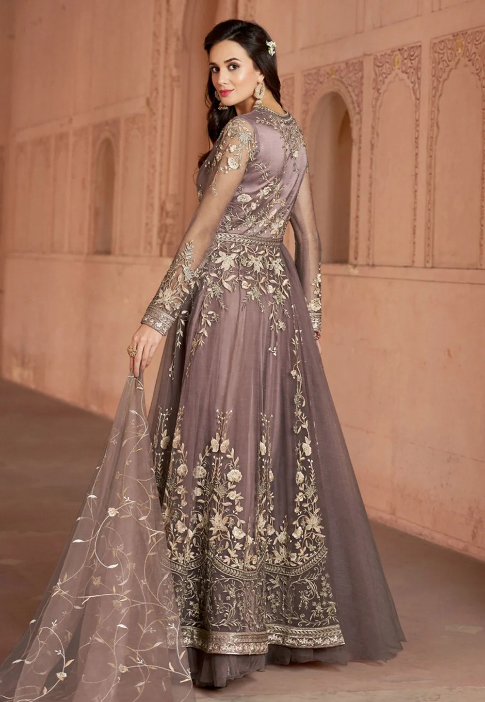 Light Purple Multi Embroidered Net Anarkali Suit