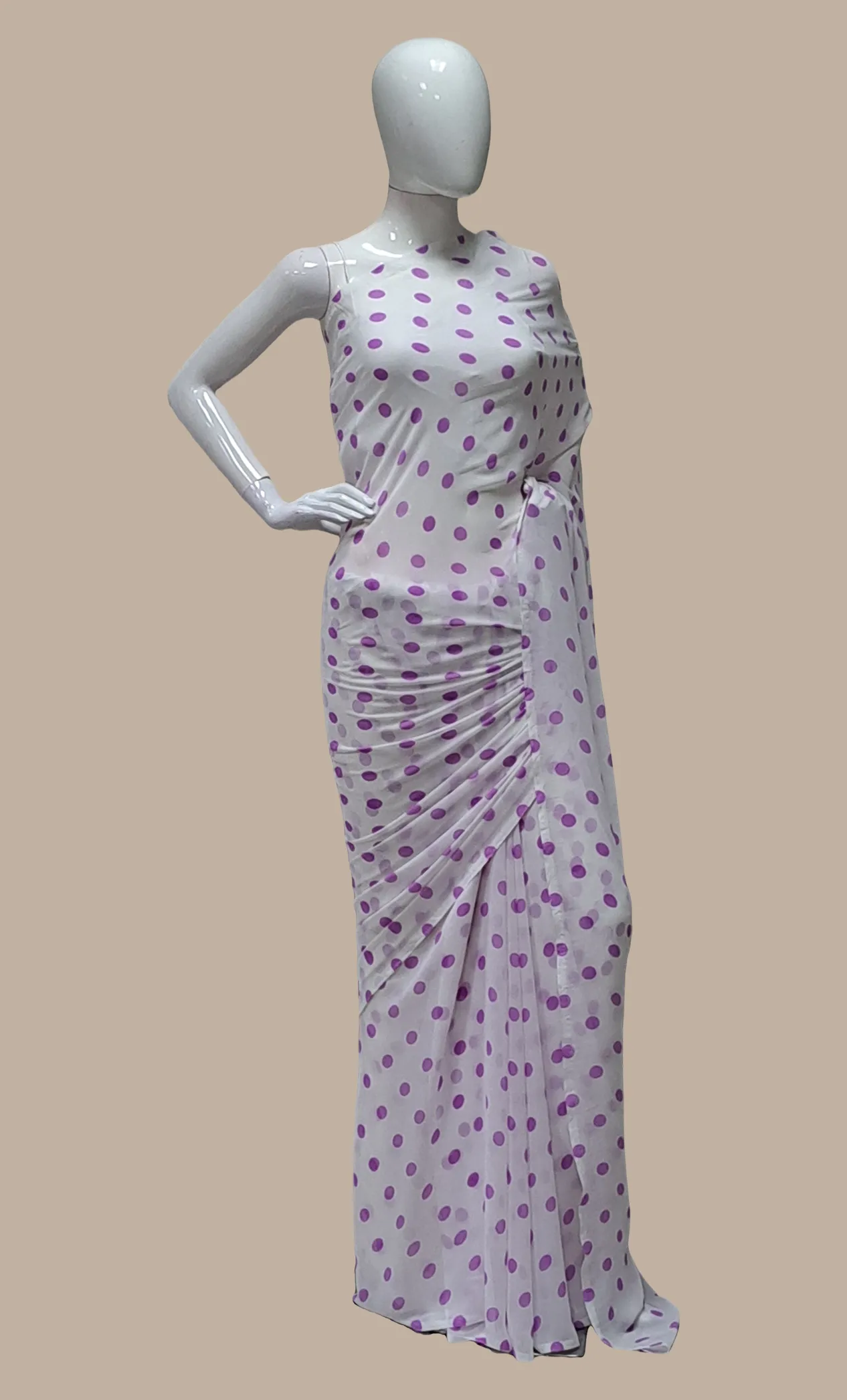 Light Purple Polka Dot Printed Sari