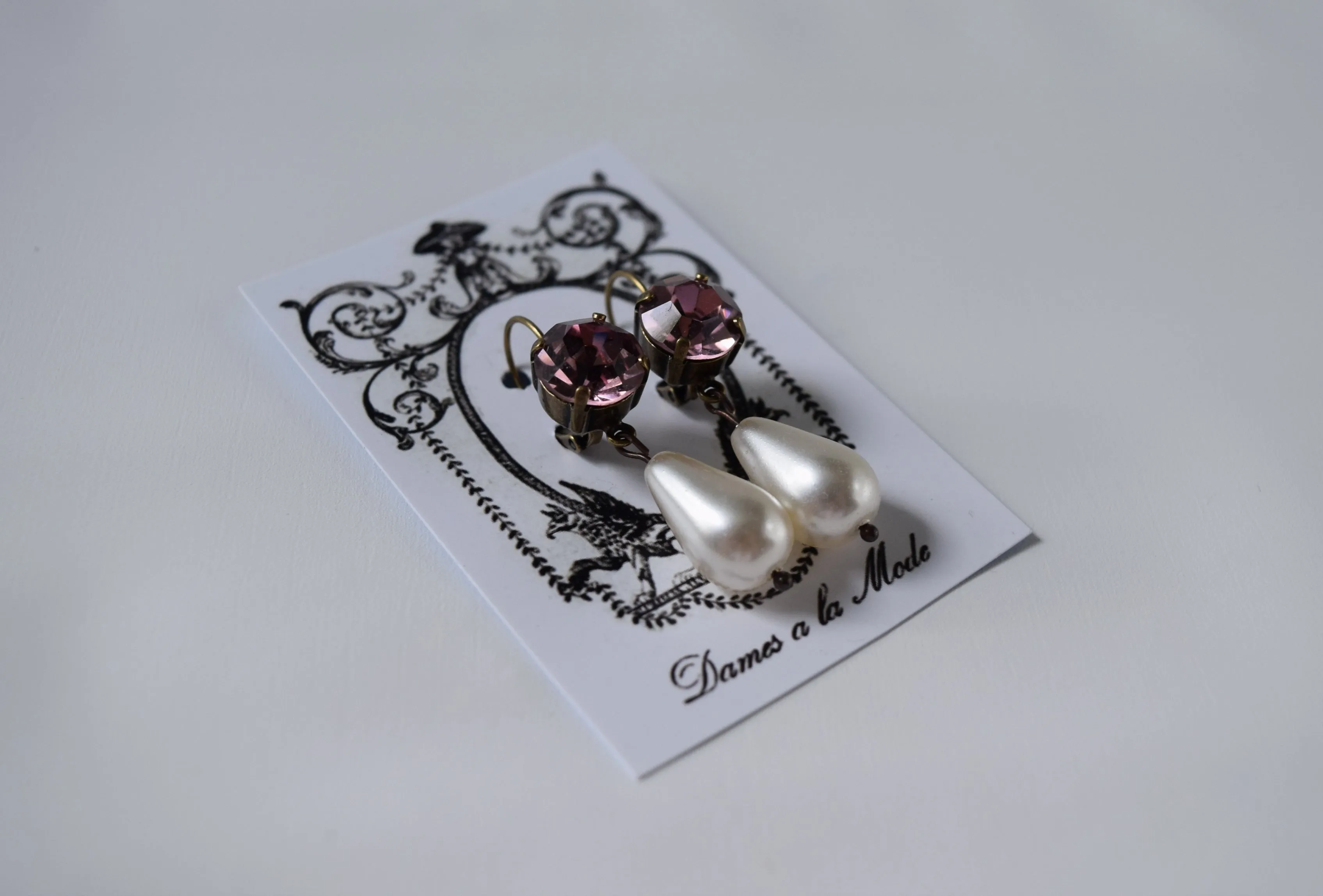 Light Purple Swarovski Crystal and Pearl Earrings