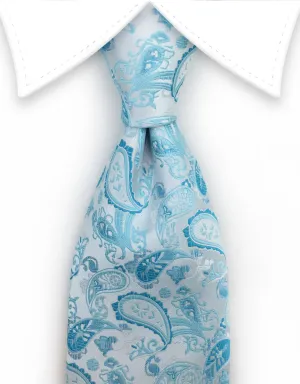 Light Silver & Aqua Paisley Necktie