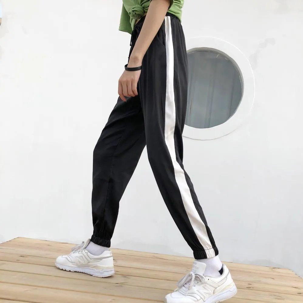 Light Summer Satin Pastel Colours Thick Side Sport Line Elastic Pants