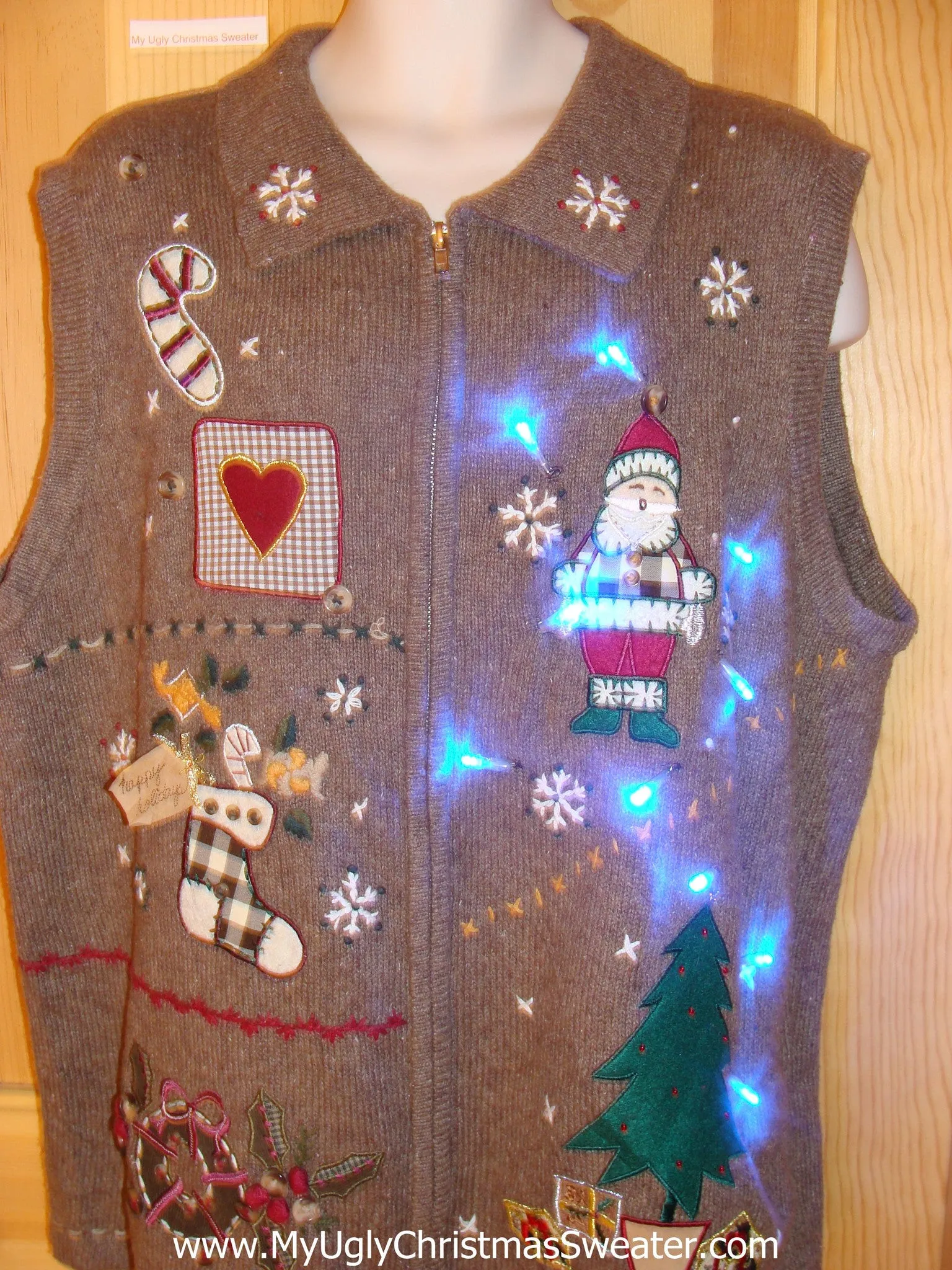 Light Up Christmas Sweater Vest with Crafty Plaid Stocking