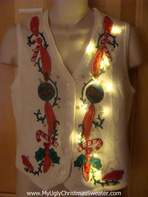 Light Up Christmas Sweater Vest with Red Ribbons