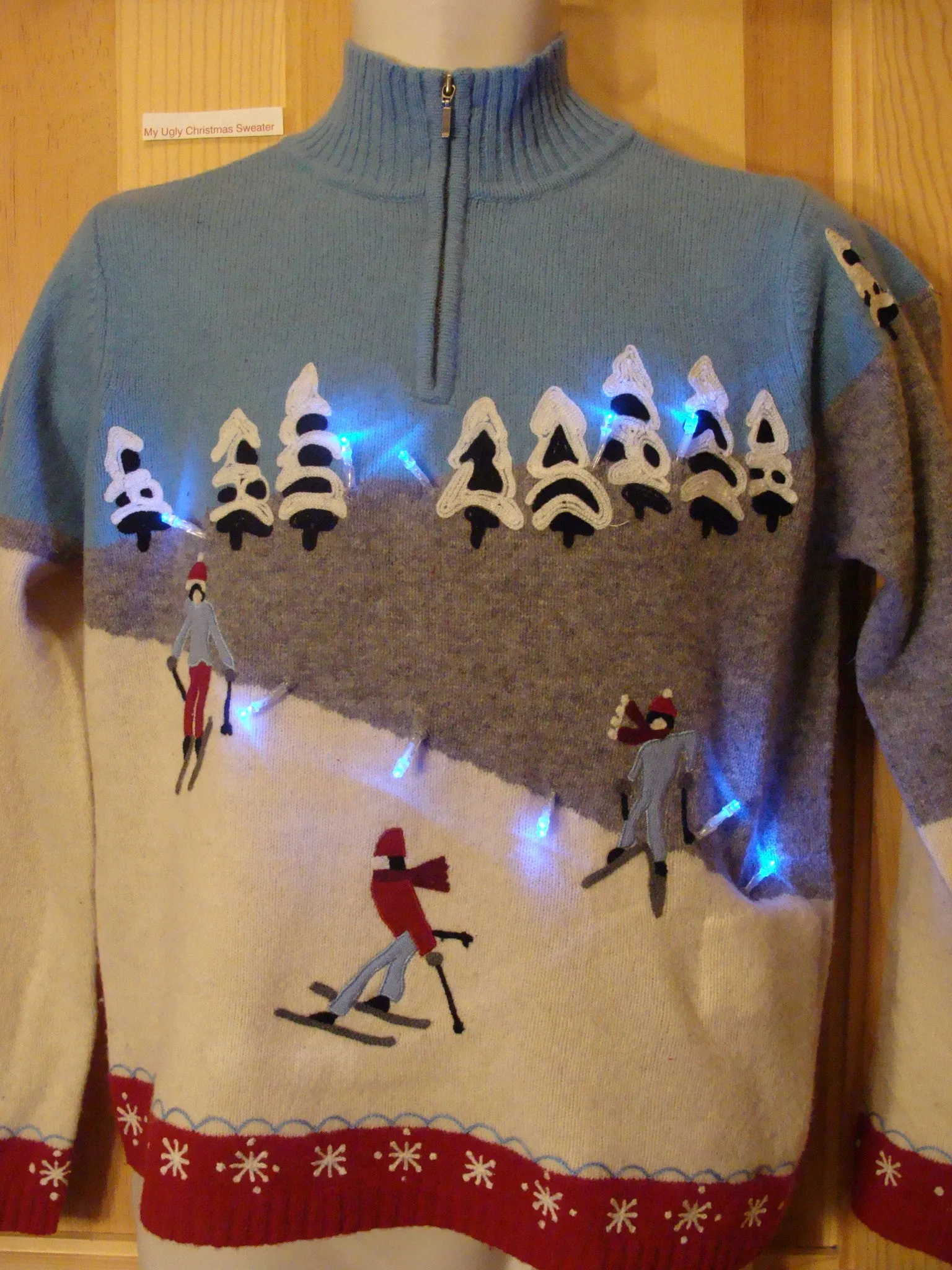 Light Up Ugly Xmas Sweater Ski Theme Winter Pullover