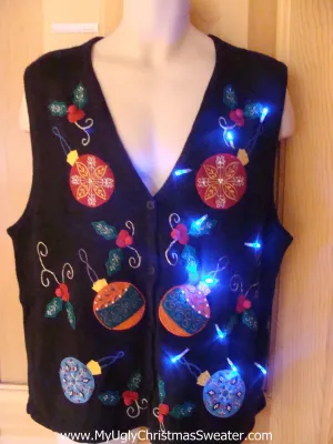 Light Up Ugly Xmas Sweater Vest with Ornaments