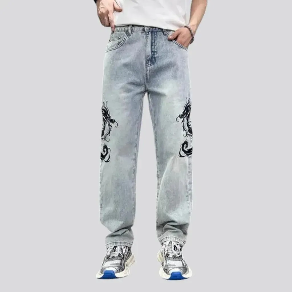 Light-wash men's boho jeans