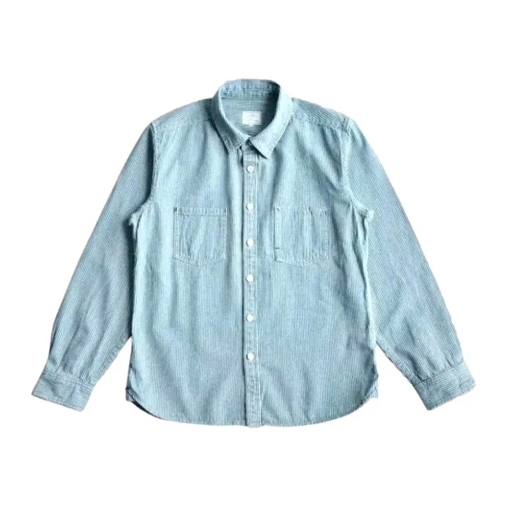 Light wash striped men's denim shirt