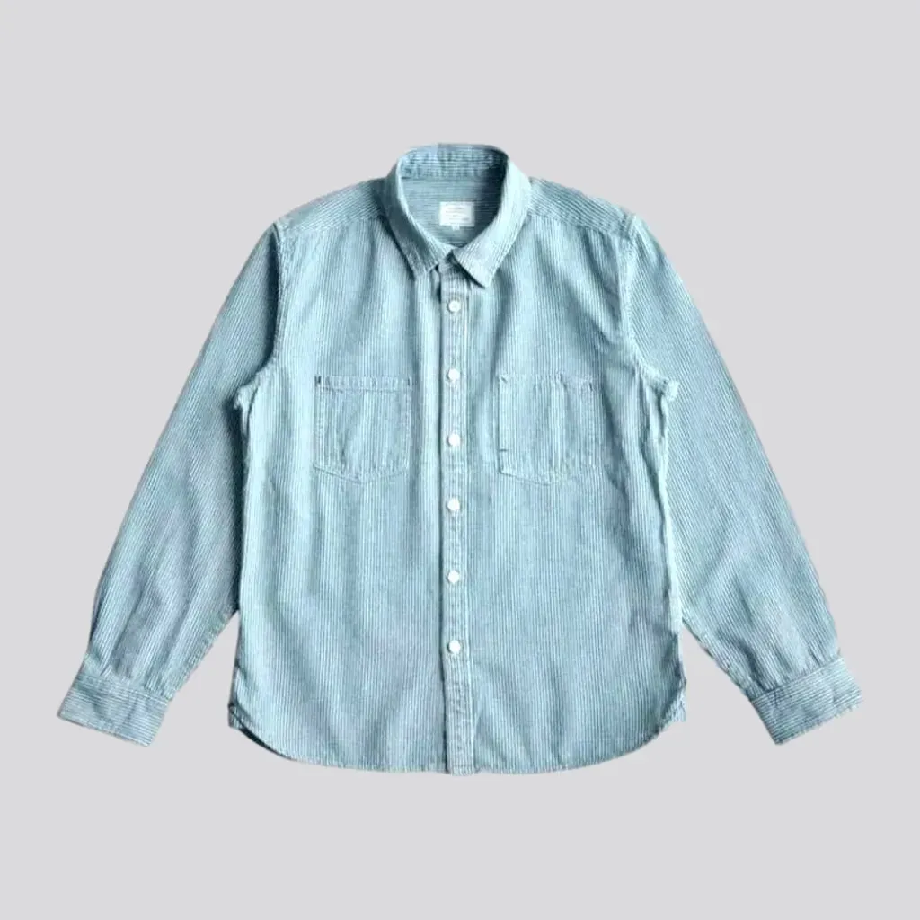 Light wash striped men's denim shirt