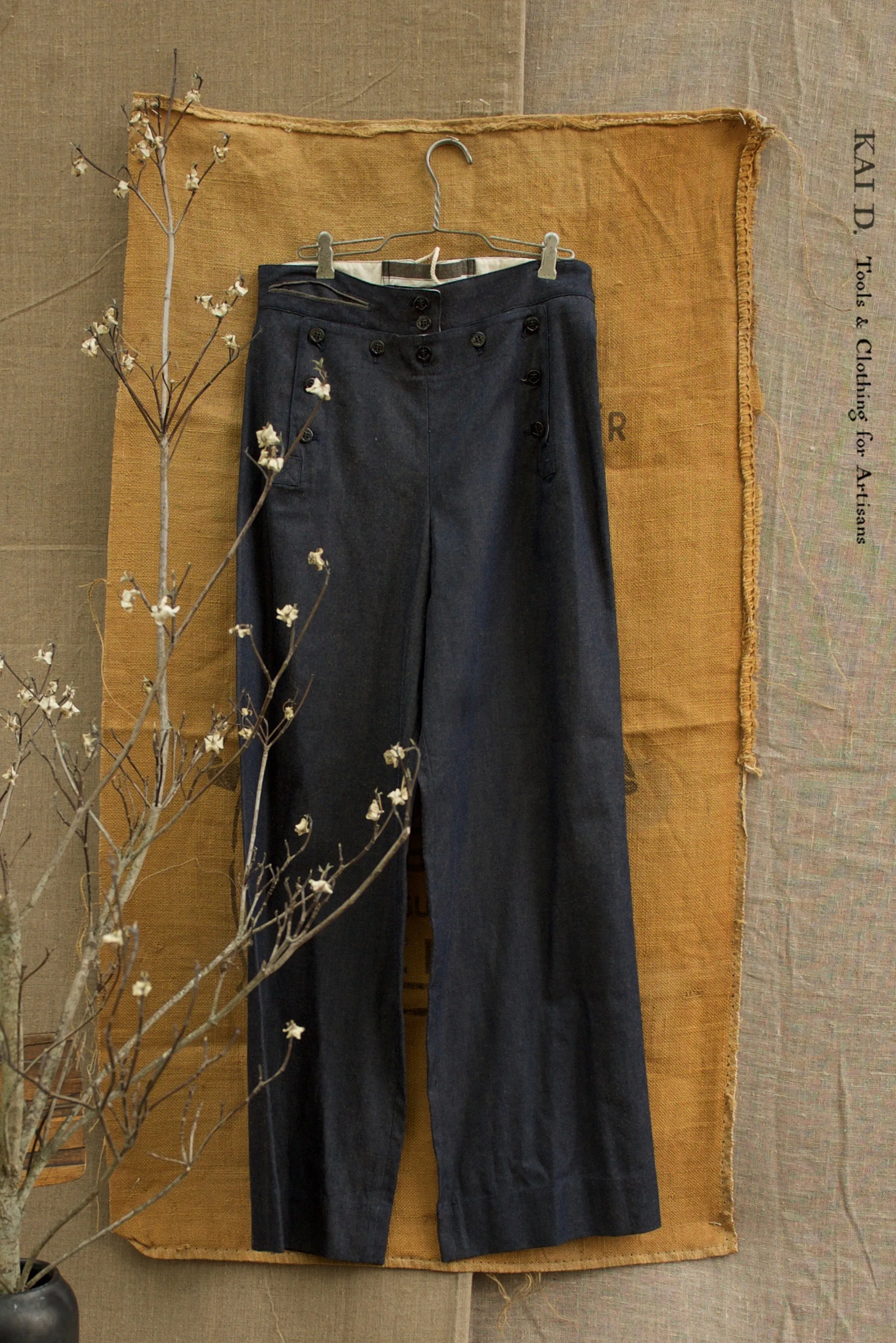 Light Weight Denim Sailor Pants - Dark Indigo -  S