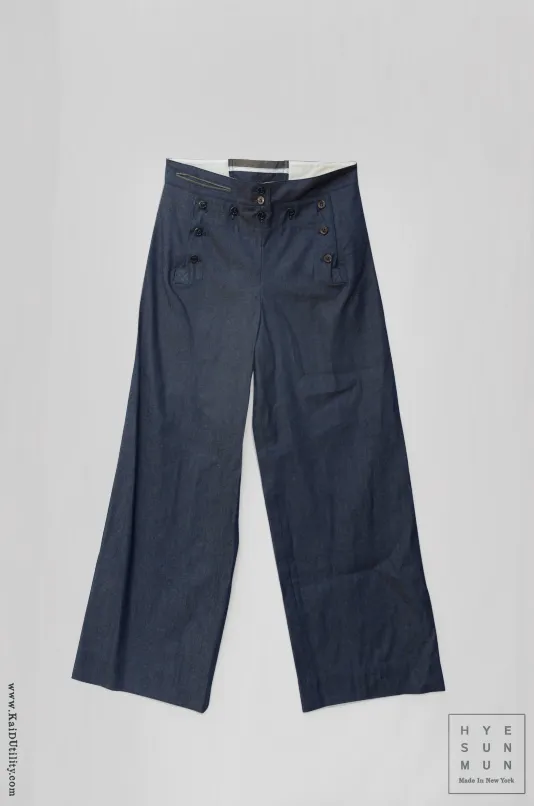 Light Weight Denim Sailor Pants - Dark Indigo -  S