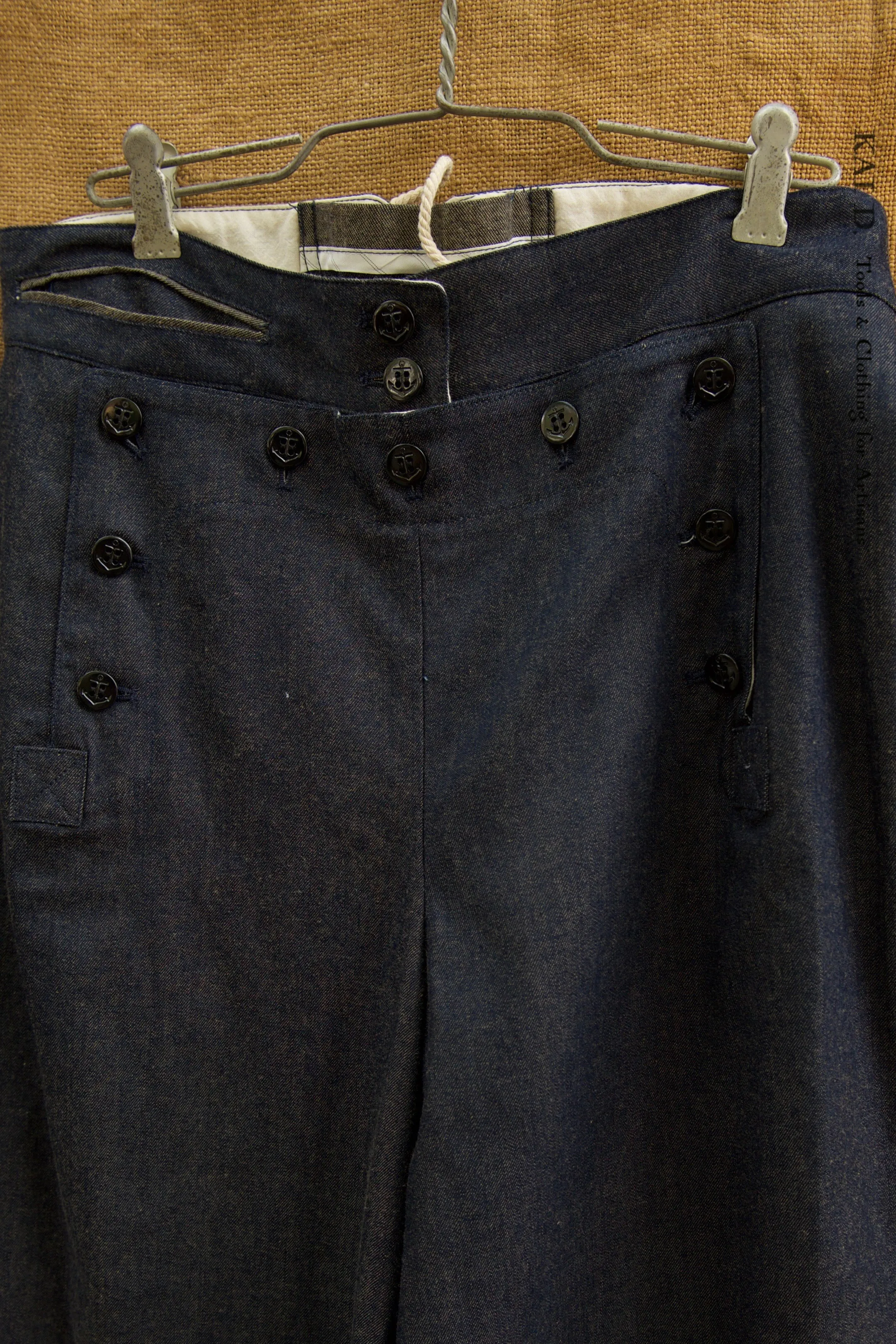 Light Weight Denim Sailor Pants - Dark Indigo -  S