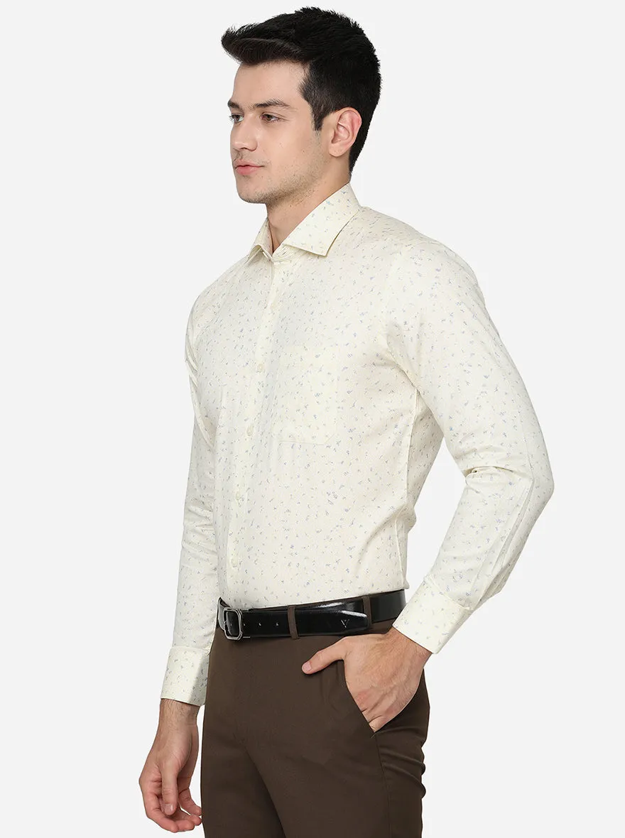 Light Yellow Printed Slim Fit Formal Shirt | Metal