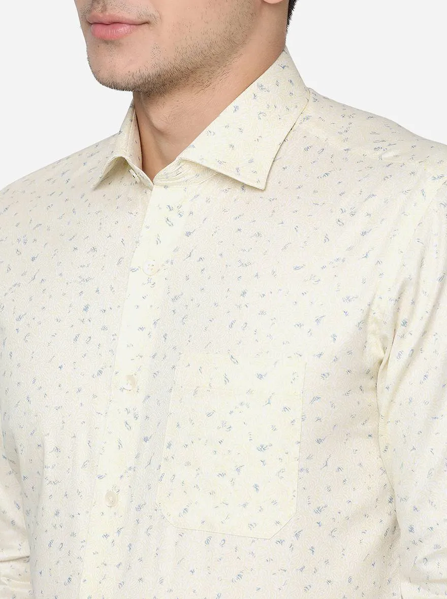 Light Yellow Printed Slim Fit Formal Shirt | Metal