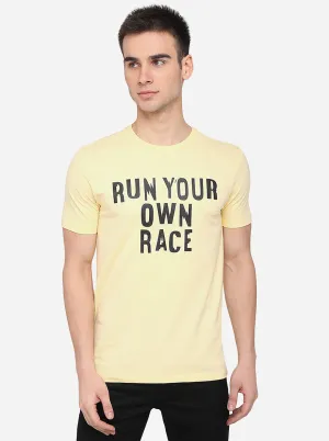 Light Yellow Printed Slim Fit T-Shirt | JadeBlue