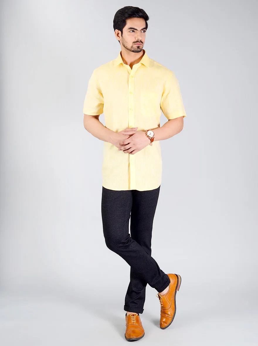 Light Yellow Self Design Regular Fit Formal Shirt | JadeBlue