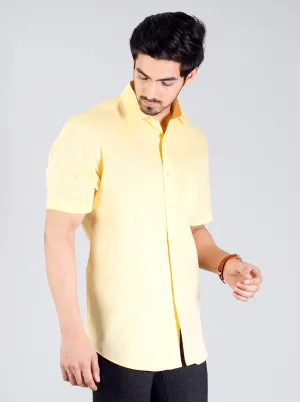 Light Yellow Self Design Regular Fit Formal Shirt | JadeBlue