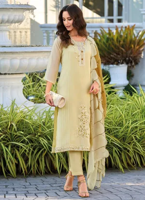 Light Yellow Sequence Embroidery Pakistani Style Pant Suit