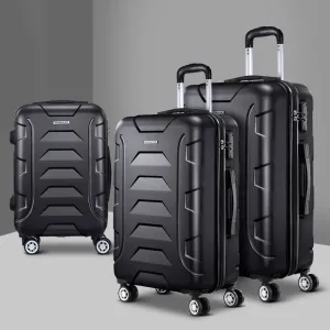 Lightweight 3pc TSA Hard-Shell Luggage Set, Black | Wanderlite