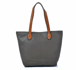 LIGHTWEIGHT DARK GREY FAUX LEATHER TOTE HANDBAG