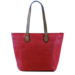 LIGHTWEIGHT DEEP RED FAUX LEATHER TOTE HANDBAG