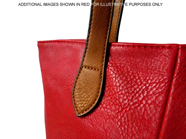 LIGHTWEIGHT DEEP RED FAUX LEATHER TOTE HANDBAG